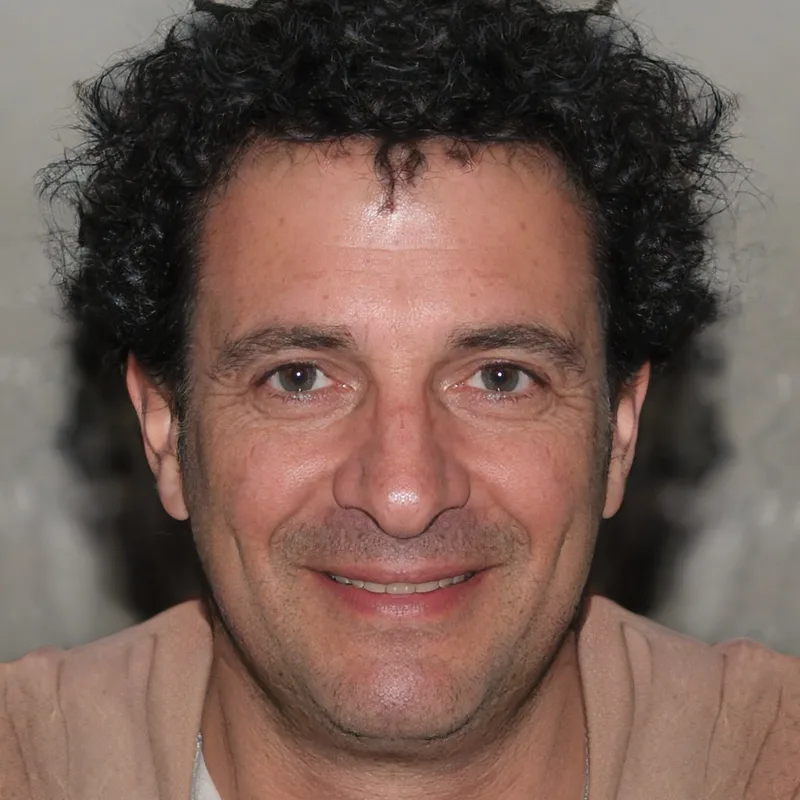 Smiling man with curly hair